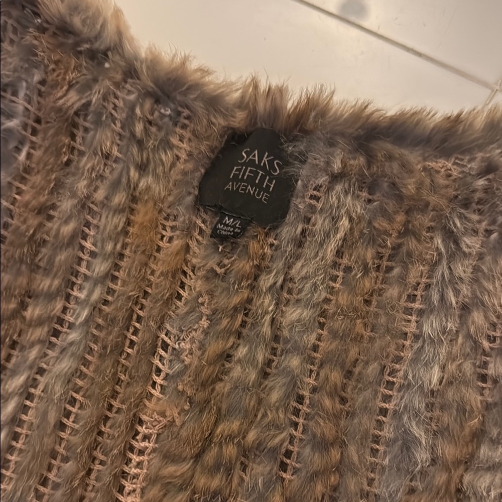 Saks Fifth Avenue Rabbit Fur Pancho Cape M/L